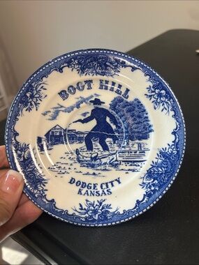 Boot Hill Decorative Blue and White Vintage Collector Plate. Dodge City Kansas